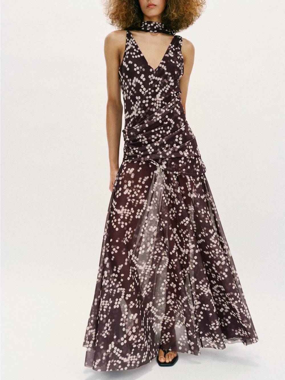 NWT ZARA LONG TULLE POLKA DOT DRESS SIZE S